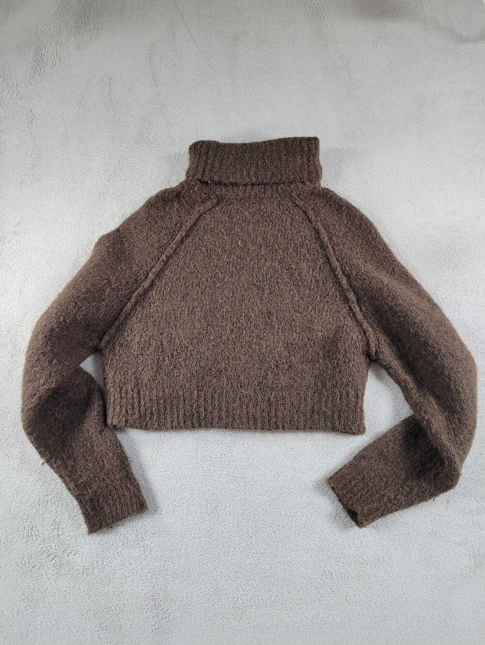Zara Alpaca Blend Cropped Brown Turtleneck Sweater - Picture 5 of 10